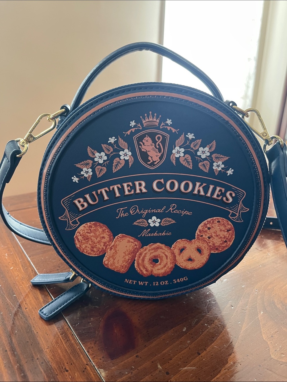 Butter Cookies Round Crossbody Bag in Navy and Tan
